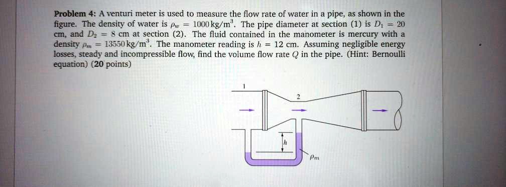 problem 4a venturi meter is used to measure the flow rate of water in a ...