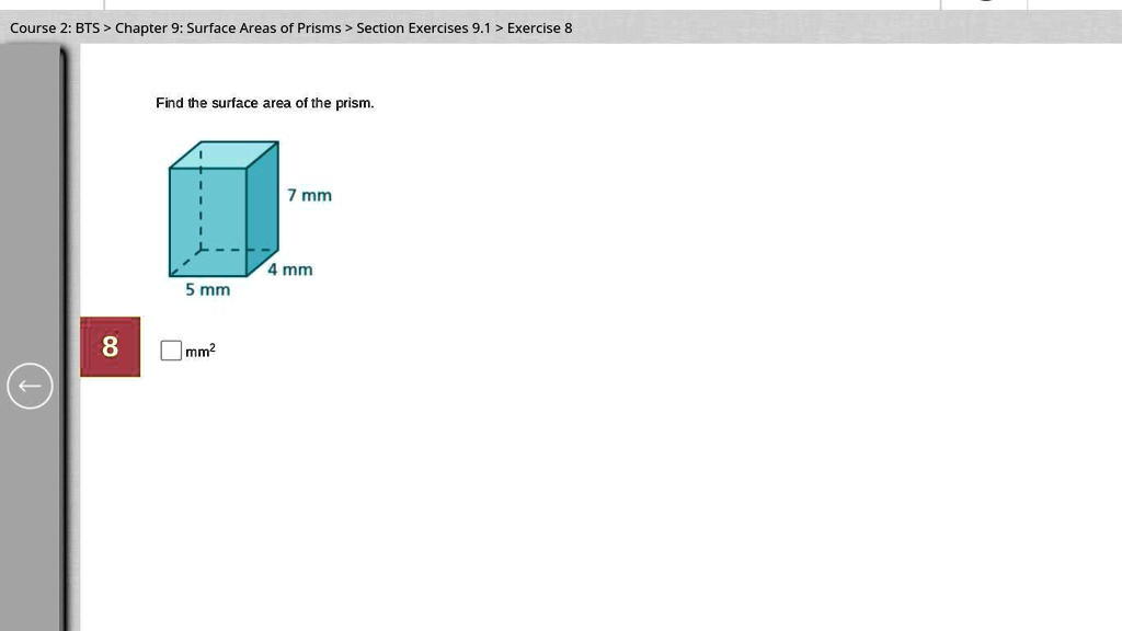 Find the surface area of the prism. 7 mm 4 mm 5 mm mm²