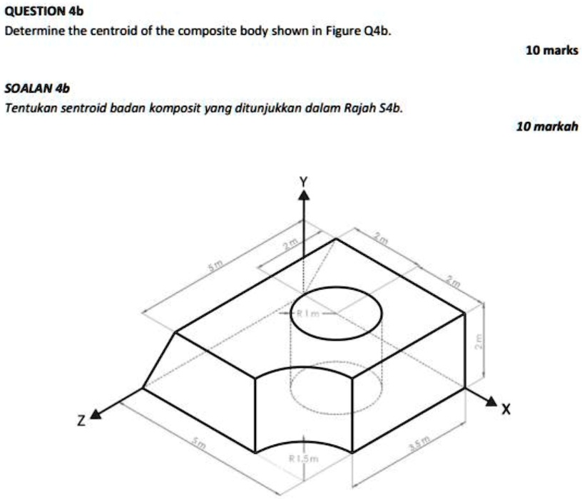 question 4b determine the centroid of the composite body shown in figure q4b 10 marks soalan 4b tentukan centroid badan komposit yang ditunjukkan dalam rajah s4b 10 markah 2 m 5 m r 1 m 2 m  37137