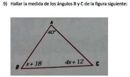 SOLVED: hallar la medida de los ángulos B y C de la figura siguiente ...