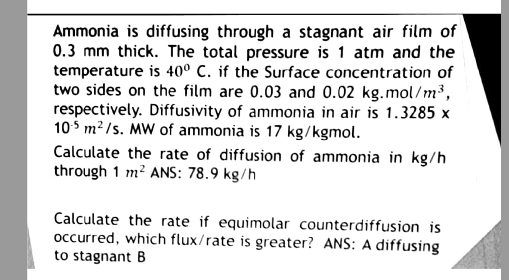 SOLVED: Ammonia Is Diffusing Through A Stagnant Air Film Of 0.3 Mm ...