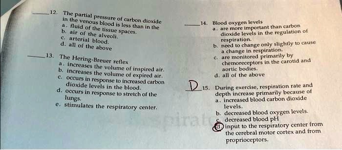 Solved: 12. The Partial Pressure Of Carbon Dioxide In The Venous Blood 