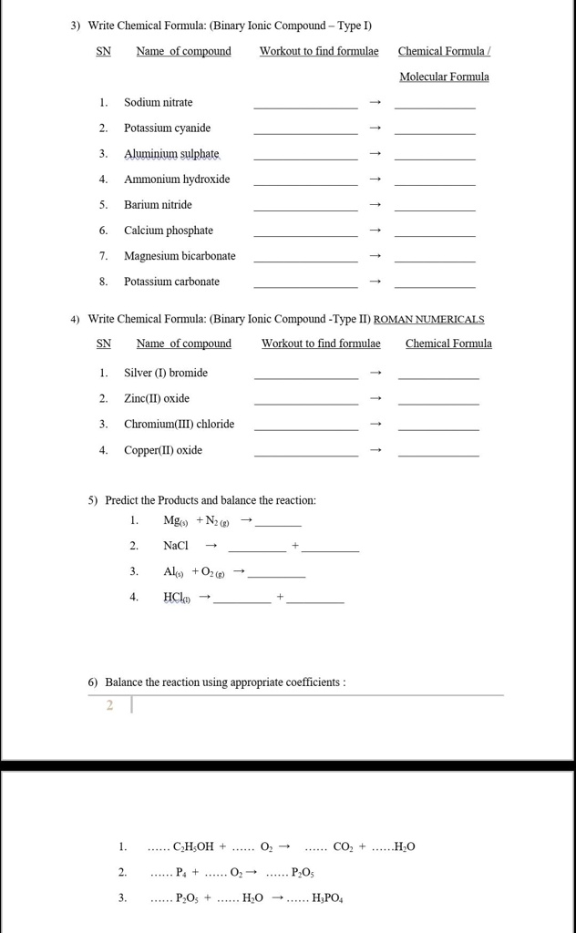 SOLVED Write Chemical Formula (Binary Ionic Compound Type I) Name of