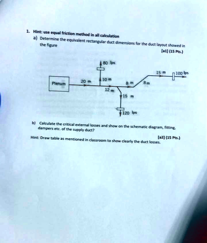 Solved Hint Use The Equal Friction Method In All Calculations A Solved Hint Use The Equal Friction Method In All Calculations A