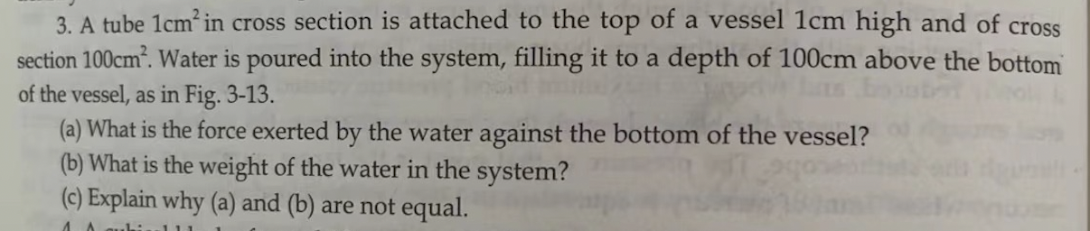 3. A tube 1 cm^2 in cross section is attached to the top of a vessel 1 ...