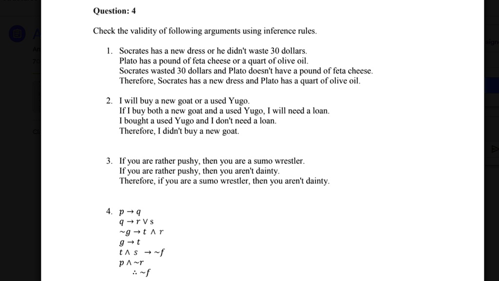 Question 4check The Validity Of Following Arguments U Itprospt