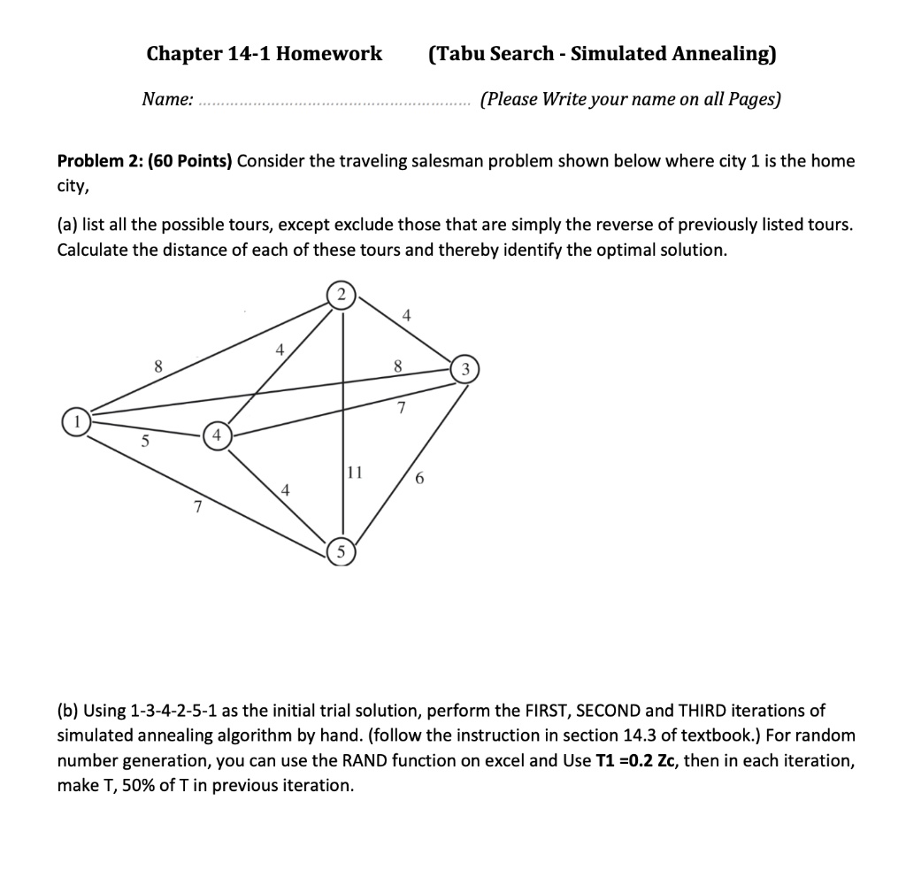 SOLVED: Chapter 14-1 Homework (Tabu Search - Simulated Annealing) Name ...