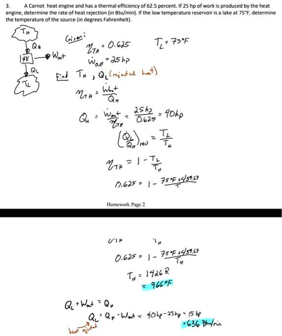 SOLVED: 3. A Carnot heat engine has a thermal efficiency of 62.5 ...