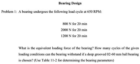 Bearing Design Problem 1: A bearing undergoes the following load cycle ...