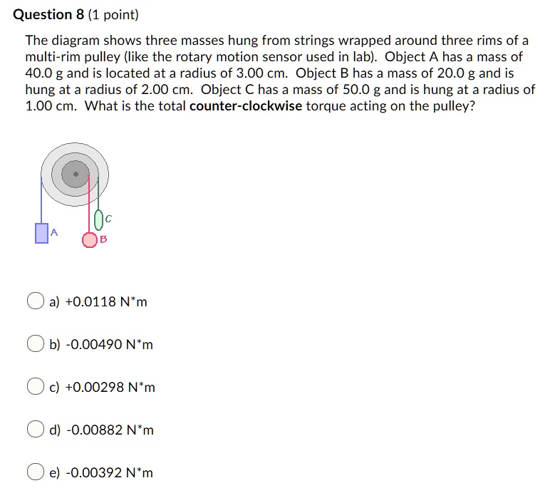 SOLVED Question 8 (1 point) The diagram shows three masses hung from