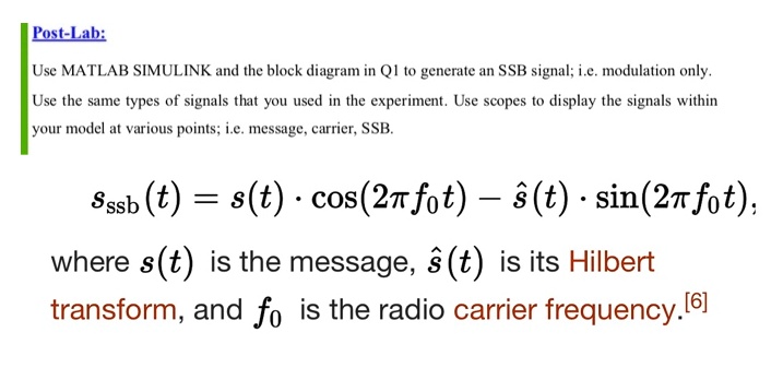 Solved Post Lab Use Matlab Simulink And The Block Diagram In Q1 To Generate An Ssb Signal Ie 5939