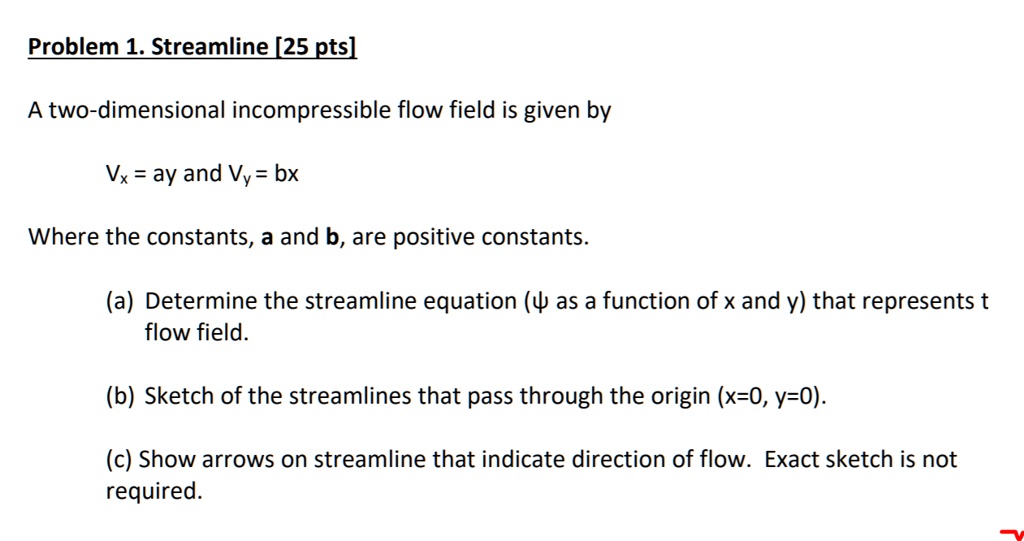 SOLVED: Problem 1. Streamline [25 Pts] A Two-dimensional Incompressible ...