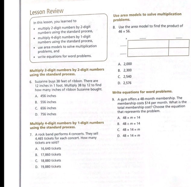 SOLVED:Lesson Review this lesson; you learned to multiply digit numbers ...