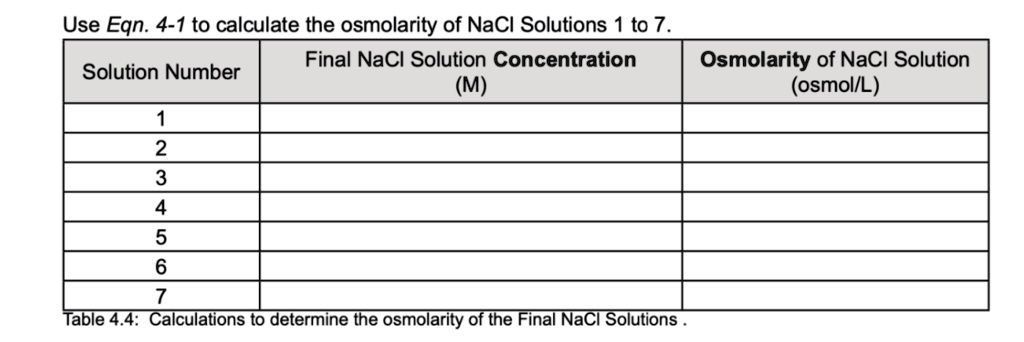 Solved Use Eqn To Calculate The Osmolarity Of Nacl Solutions To