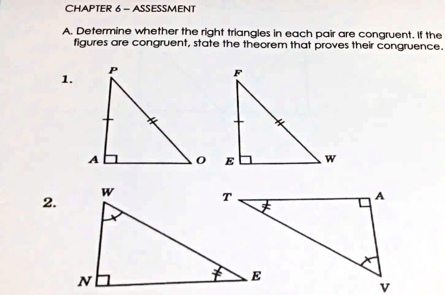 Solved Chapter 6 Assessment A Determine Whether The Right Triangles In Each Pair Are 3762