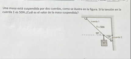 SOLVED Una masa está suspendida por dos cuerdas, como se ilustra en la