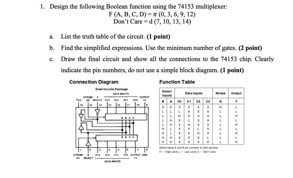 SOLVED: Design the following Boolean function using the 74153 ...