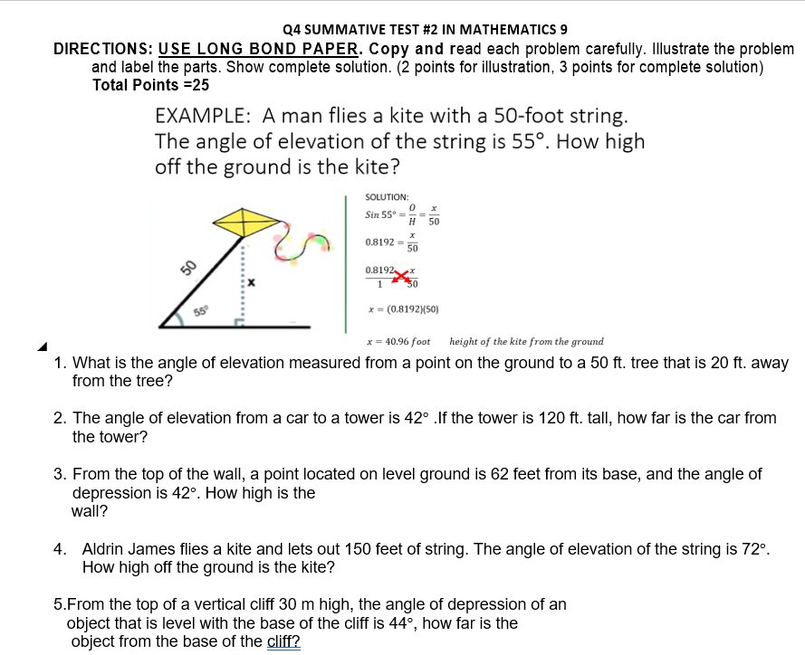 [GET ANSWER] Q4 SUMMATIVE TEST #2 IN MATHEMATICS 9 DIRECTIONS: USE LONG ...