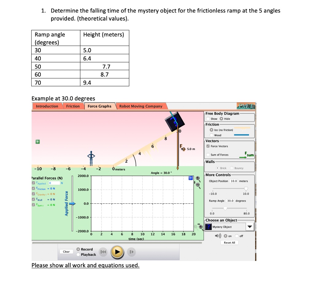 1. Determine the falling time of the mystery object for the ...