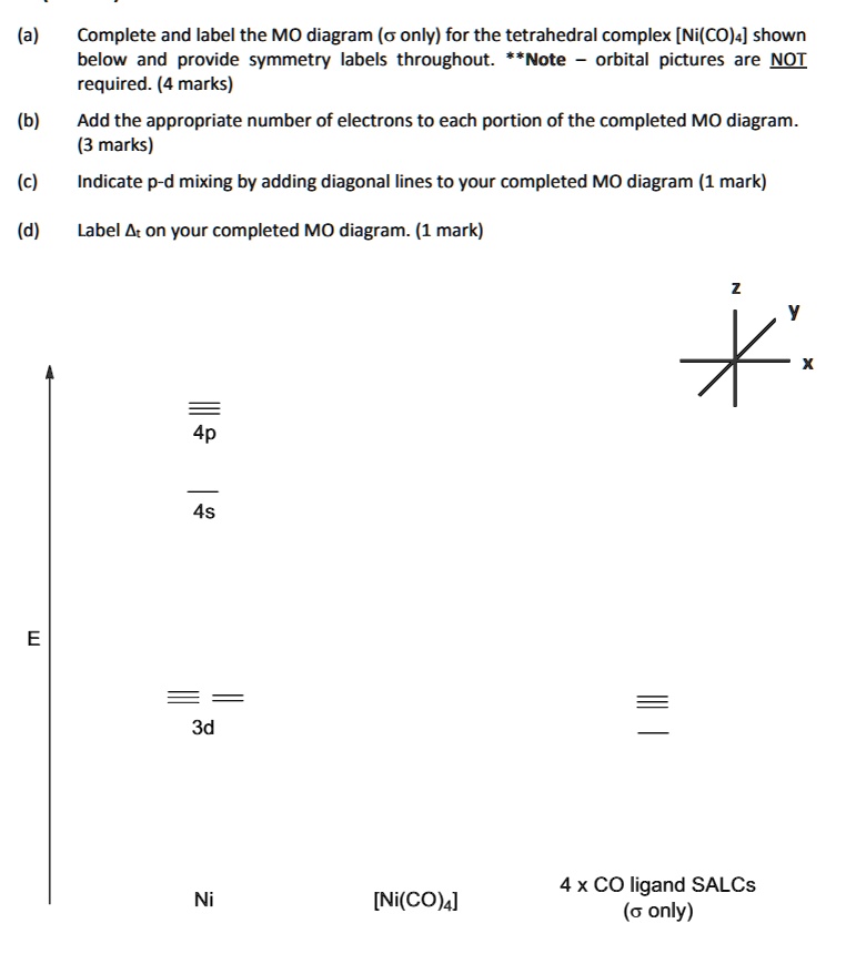 a complete and label the mo diagram 6 only for the tetrahedral complex ...