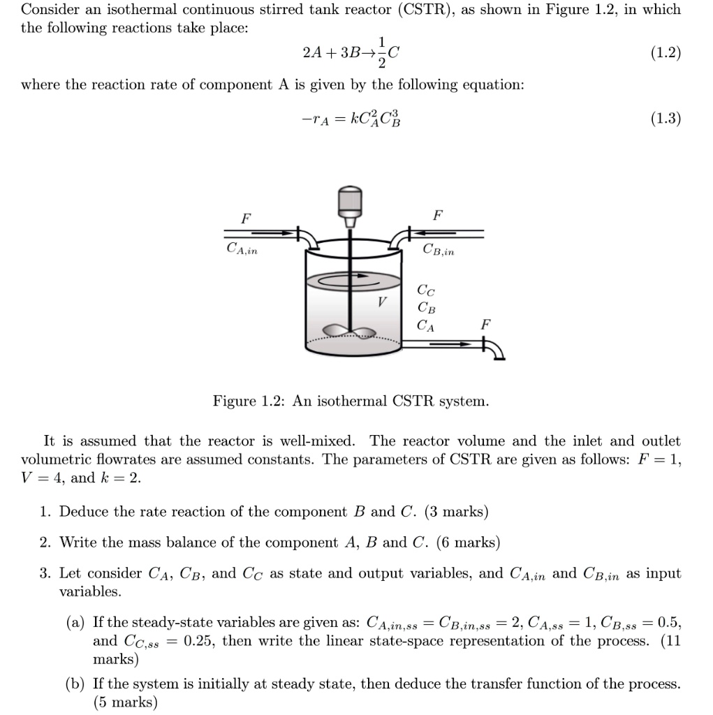 SOLVED: Consider an isothermal continuous stirred tank reactor (CSTR ...