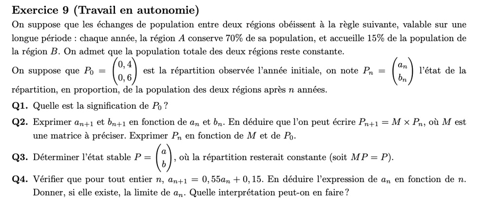 exercice 9 travail en autonomie on suppose que les echanges de ...