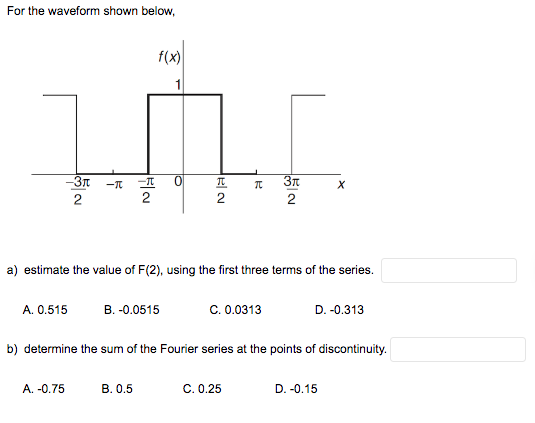 SOLVED: For the waveform shown below, a) estimate the value of F(2 ...