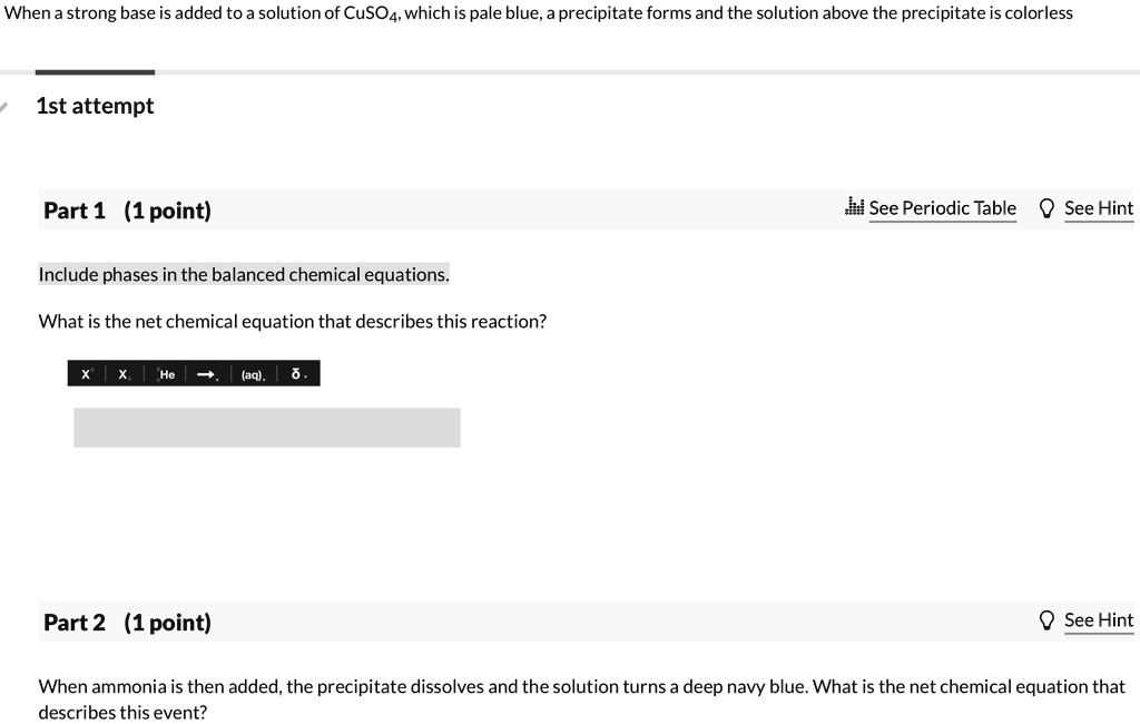 SOLVED: When a strong base is added to a solution of CuSO4, which is ...