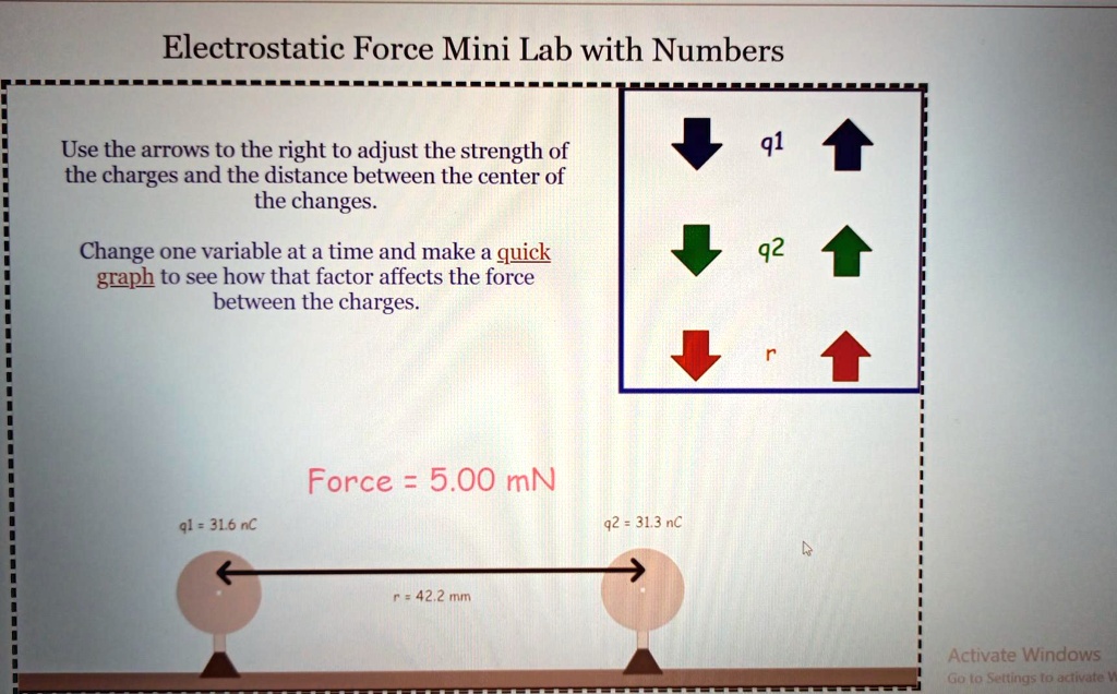 Electrostatic Force Mini Lab with Numbers Use the arrows to...