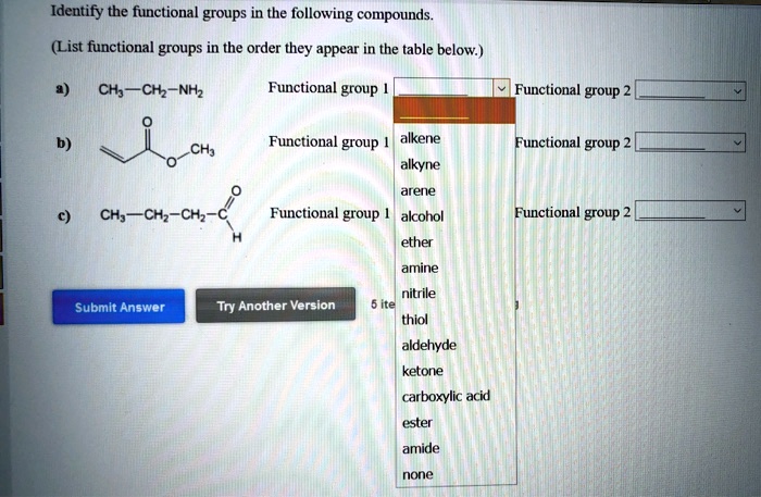 Solved Identify The Functional Groups In The Following Compounds List Functional Groups In 9623