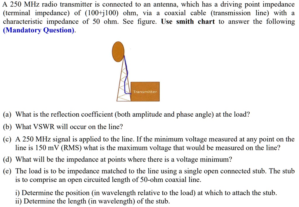 Texts A 250 MHz radio transmitter is connected to an antenna, which