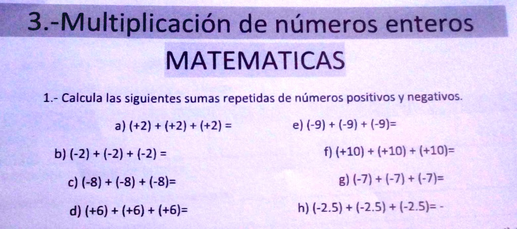 Sumas Repetidas De Numeros Positivos Y Negativos
