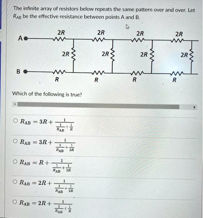 SOLVED The infinite array of resistors below repeats the same pattern over and over. Let RAB be