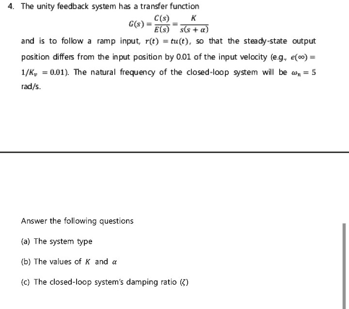 SOLVED: 4. The unity feedback system has a transfer function C(s) = K G ...