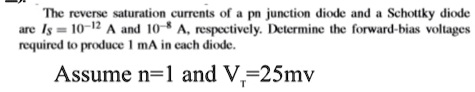 The reverse saturation currents of a pn junction diode and a Schottky ...