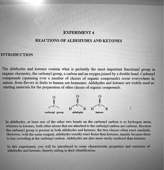 experiment related to aldehydes and ketones