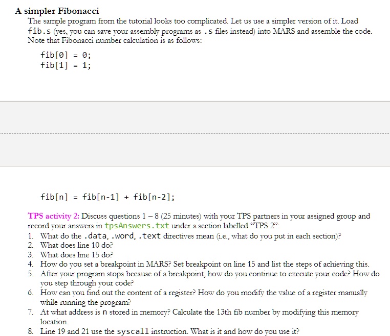 SOLVED: Simpler Fibonacci. The sample program from the tutorial looks ...