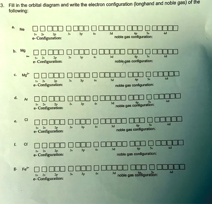 3. Fill in the orbital diagram and write the electron configuration ...