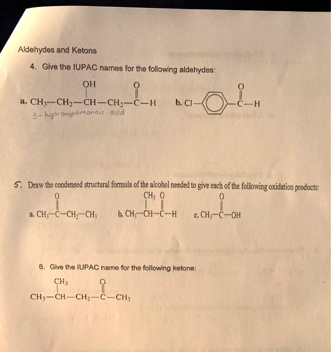 Solved Aldehydes And Ketons Give The Iupac Names For The Following Aldehydes Oh Chchzchch Ch 9103