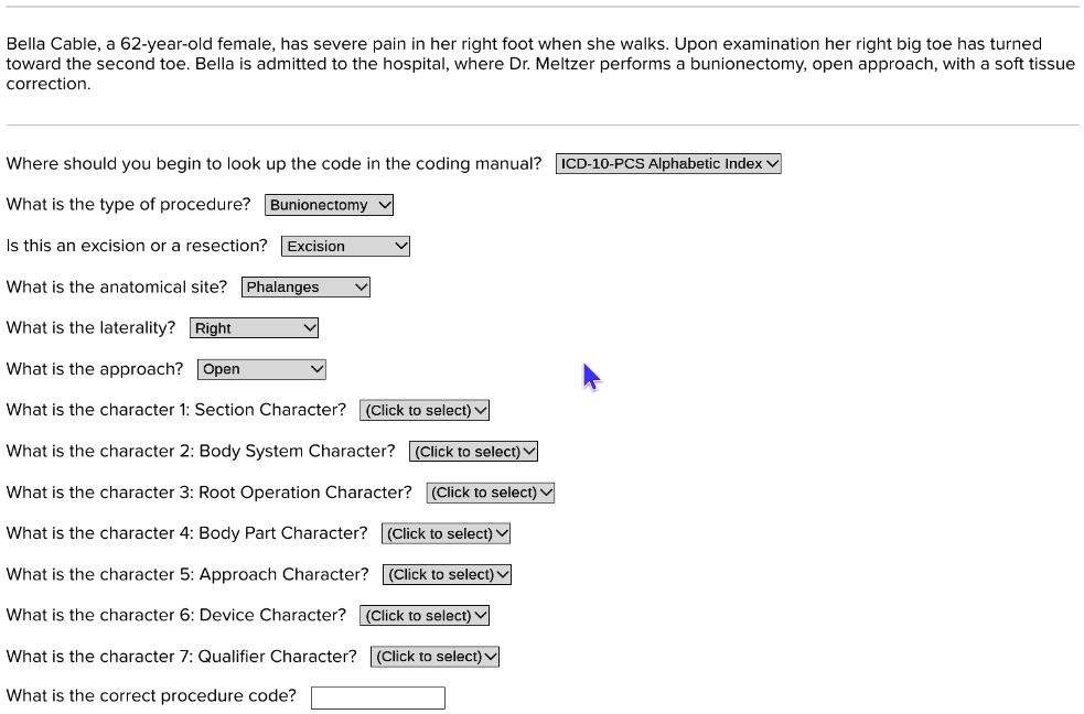 Bella Cable; 62yearold female; has severe pain in her right foot when