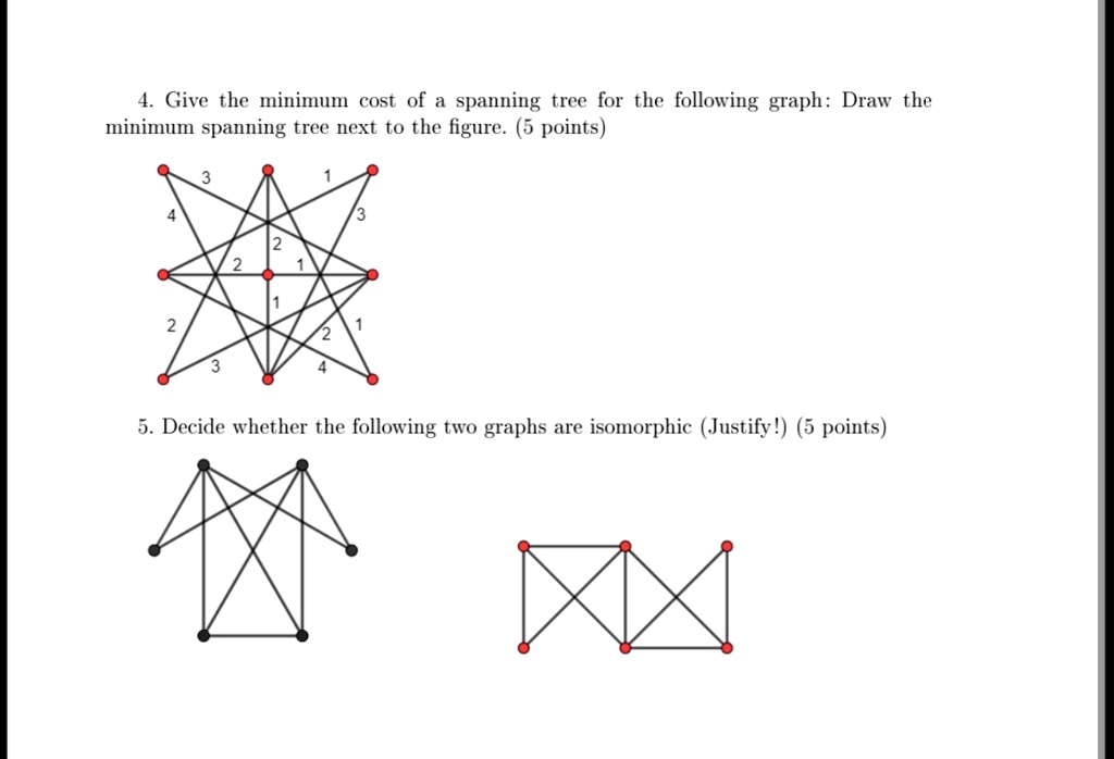4 give the minimum cost of a spanning tree for the following graph draw ...