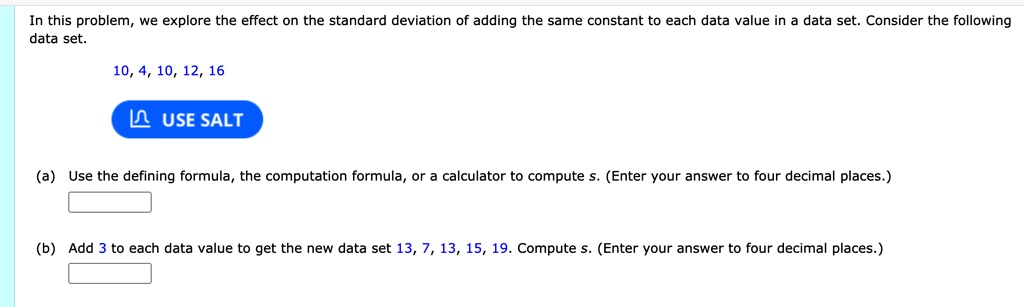 SOLVED: In this problem; we explore the effect on the standard ...