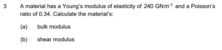 SOLVED: A Material Has A Young's Modulus Of Elasticity Of 240 GN/m^2 ...