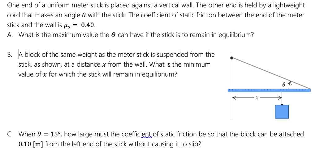 One end of a uniform meter stick is placed against a vertical wall The ...