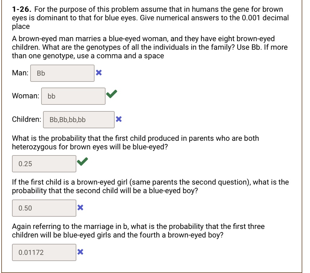 1 26 For The Purpose Of This Problem Assume That In Humans The Gene For Brown Eyes Is Dominant 6029