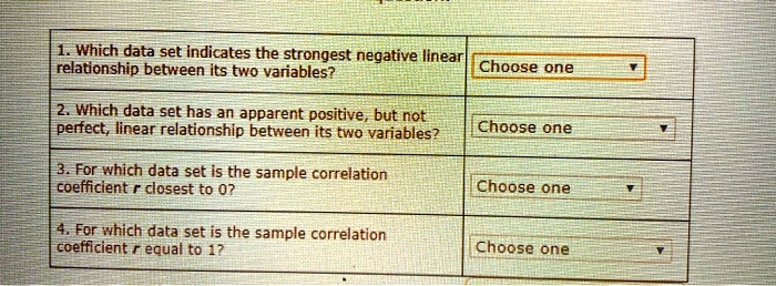 SOLVED: Which data set indicates the strongest negative linear ...