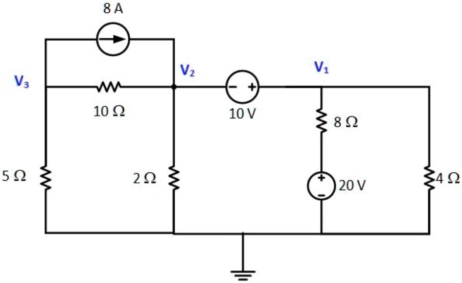 SOLVED: Using nodal analysis, determine voltages V1, V2, and V3 for the ...