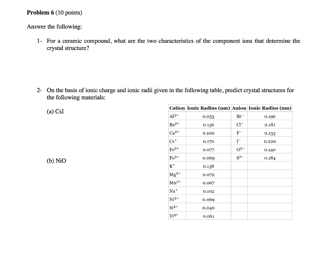 SOLVED: Problem 6 (10 points) Answer the following: 1- For a ceramic