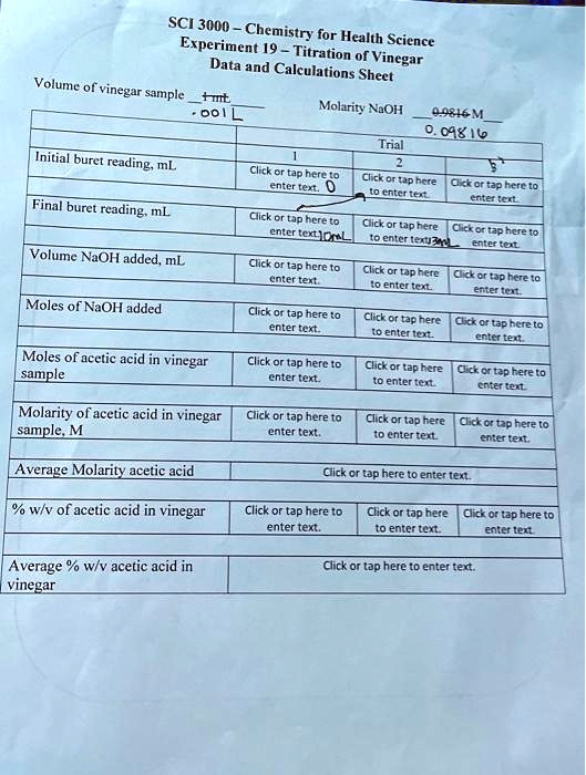 SOLVED Texts SCI 3000 Chemistry for Health Science Experiment 19
