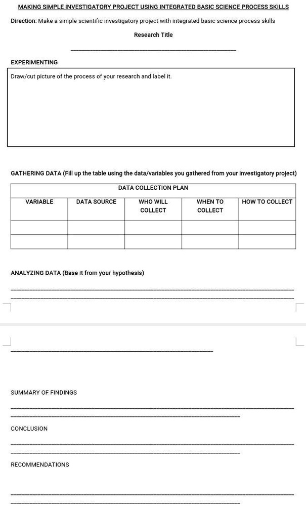 SOLVED: Make a simple scientific investigatory project with integrated ...